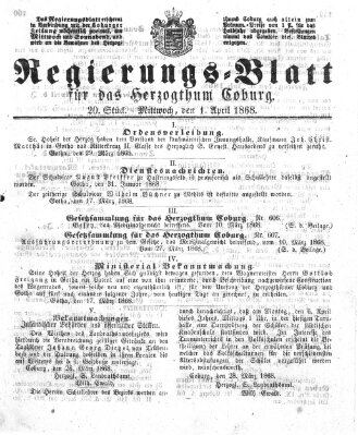 Regierungs-Blatt für das Herzogtum Coburg (Coburger Regierungs-Blatt) Mittwoch 1. April 1868