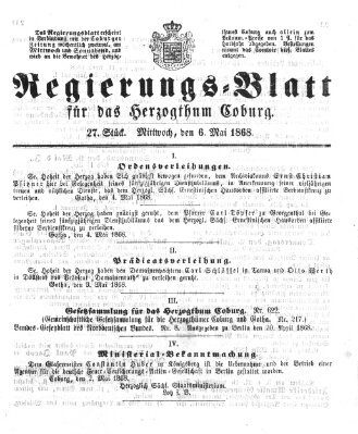 Regierungs-Blatt für das Herzogtum Coburg (Coburger Regierungs-Blatt) Mittwoch 6. Mai 1868