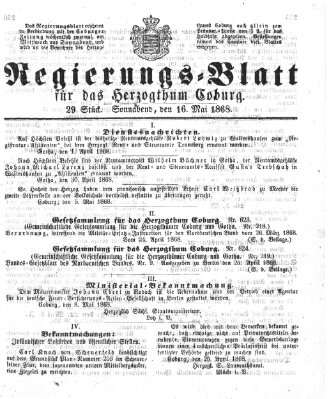 Regierungs-Blatt für das Herzogtum Coburg (Coburger Regierungs-Blatt) Samstag 16. Mai 1868