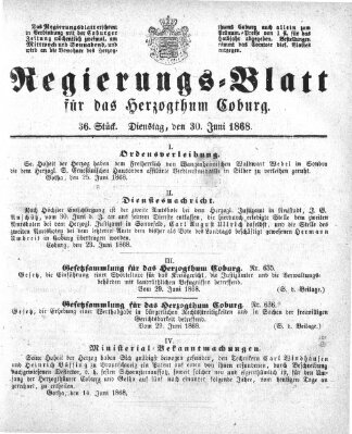 Regierungs-Blatt für das Herzogtum Coburg (Coburger Regierungs-Blatt) Dienstag 30. Juni 1868