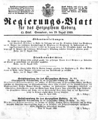 Regierungs-Blatt für das Herzogtum Coburg (Coburger Regierungs-Blatt) Samstag 29. August 1868