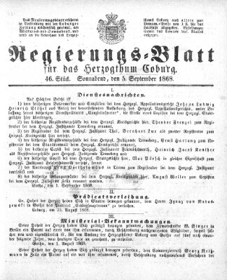 Regierungs-Blatt für das Herzogtum Coburg (Coburger Regierungs-Blatt) Samstag 5. September 1868