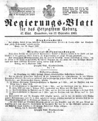 Regierungs-Blatt für das Herzogtum Coburg (Coburger Regierungs-Blatt) Samstag 12. September 1868