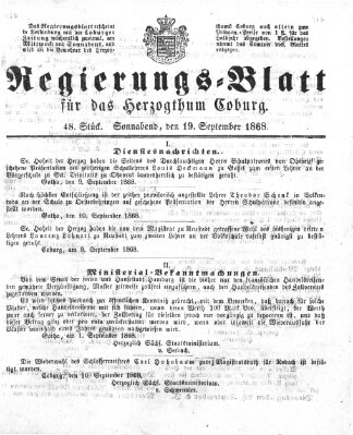 Regierungs-Blatt für das Herzogtum Coburg (Coburger Regierungs-Blatt) Samstag 19. September 1868