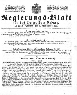 Regierungs-Blatt für das Herzogtum Coburg (Coburger Regierungs-Blatt) Mittwoch 30. September 1868