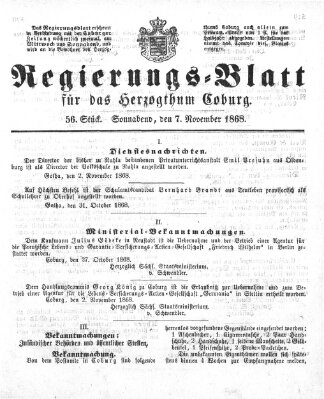 Regierungs-Blatt für das Herzogtum Coburg (Coburger Regierungs-Blatt) Samstag 7. November 1868