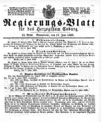 Regierungs-Blatt für das Herzogtum Coburg (Coburger Regierungs-Blatt) Samstag 12. Juni 1869