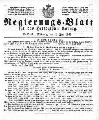 Regierungs-Blatt für das Herzogtum Coburg (Coburger Regierungs-Blatt) Mittwoch 16. Juni 1869