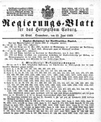 Regierungs-Blatt für das Herzogtum Coburg (Coburger Regierungs-Blatt) Samstag 19. Juni 1869