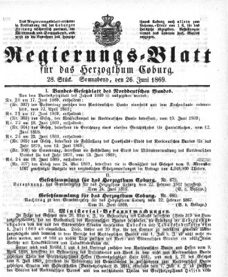 Regierungs-Blatt für das Herzogtum Coburg (Coburger Regierungs-Blatt) Samstag 26. Juni 1869