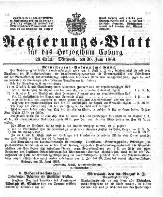 Regierungs-Blatt für das Herzogtum Coburg (Coburger Regierungs-Blatt) Mittwoch 30. Juni 1869