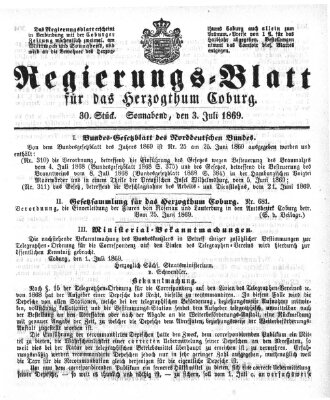 Regierungs-Blatt für das Herzogtum Coburg (Coburger Regierungs-Blatt) Samstag 3. Juli 1869