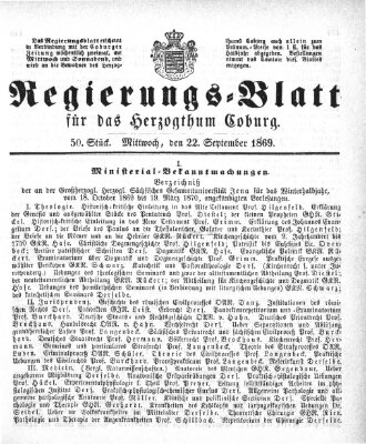 Regierungs-Blatt für das Herzogtum Coburg (Coburger Regierungs-Blatt) Mittwoch 22. September 1869