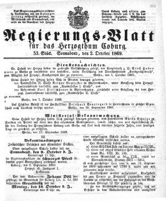 Regierungs-Blatt für das Herzogtum Coburg (Coburger Regierungs-Blatt) Samstag 2. Oktober 1869