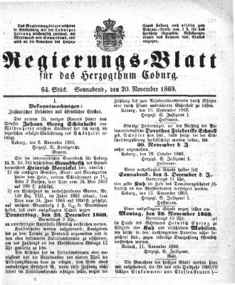 Regierungs-Blatt für das Herzogtum Coburg (Coburger Regierungs-Blatt) Samstag 20. November 1869