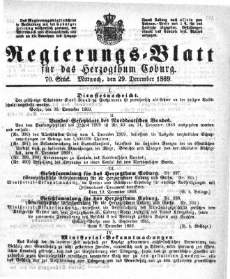 Regierungs-Blatt für das Herzogtum Coburg (Coburger Regierungs-Blatt) Mittwoch 29. Dezember 1869