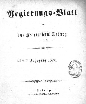 Regierungs-Blatt für das Herzogtum Coburg (Coburger Regierungs-Blatt) Mittwoch 5. Januar 1870