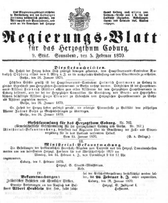 Regierungs-Blatt für das Herzogtum Coburg (Coburger Regierungs-Blatt) Samstag 5. Februar 1870