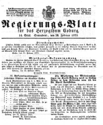 Regierungs-Blatt für das Herzogtum Coburg (Coburger Regierungs-Blatt) Samstag 26. Februar 1870