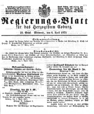 Regierungs-Blatt für das Herzogtum Coburg (Coburger Regierungs-Blatt) Mittwoch 6. April 1870