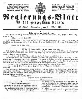 Regierungs-Blatt für das Herzogtum Coburg (Coburger Regierungs-Blatt) Samstag 21. Mai 1870