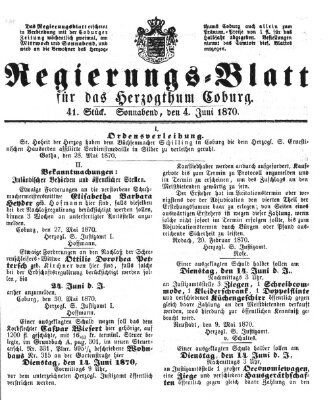 Regierungs-Blatt für das Herzogtum Coburg (Coburger Regierungs-Blatt) Samstag 4. Juni 1870