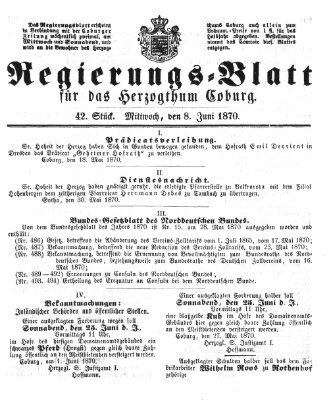 Regierungs-Blatt für das Herzogtum Coburg (Coburger Regierungs-Blatt) Mittwoch 8. Juni 1870