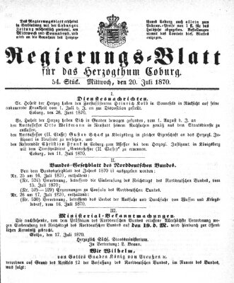 Regierungs-Blatt für das Herzogtum Coburg (Coburger Regierungs-Blatt) Mittwoch 20. Juli 1870