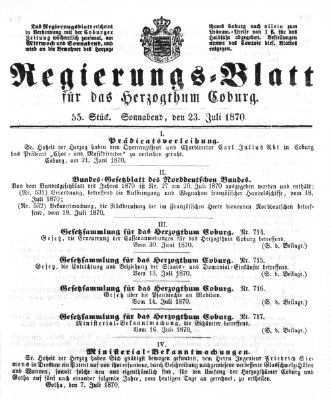 Regierungs-Blatt für das Herzogtum Coburg (Coburger Regierungs-Blatt) Samstag 23. Juli 1870