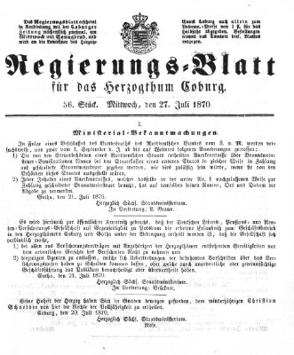 Regierungs-Blatt für das Herzogtum Coburg (Coburger Regierungs-Blatt) Mittwoch 27. Juli 1870