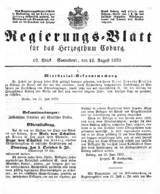 Regierungs-Blatt für das Herzogtum Coburg (Coburger Regierungs-Blatt) Samstag 13. August 1870