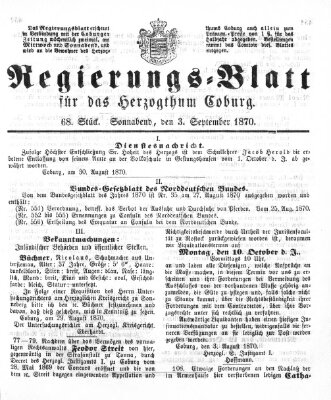 Regierungs-Blatt für das Herzogtum Coburg (Coburger Regierungs-Blatt) Samstag 3. September 1870