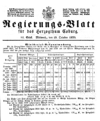 Regierungs-Blatt für das Herzogtum Coburg (Coburger Regierungs-Blatt) Mittwoch 19. Oktober 1870