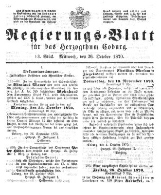 Regierungs-Blatt für das Herzogtum Coburg (Coburger Regierungs-Blatt) Mittwoch 26. Oktober 1870