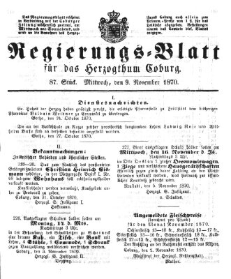 Regierungs-Blatt für das Herzogtum Coburg (Coburger Regierungs-Blatt) Mittwoch 9. November 1870