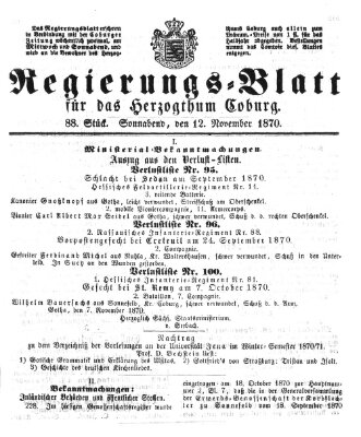 Regierungs-Blatt für das Herzogtum Coburg (Coburger Regierungs-Blatt) Samstag 12. November 1870