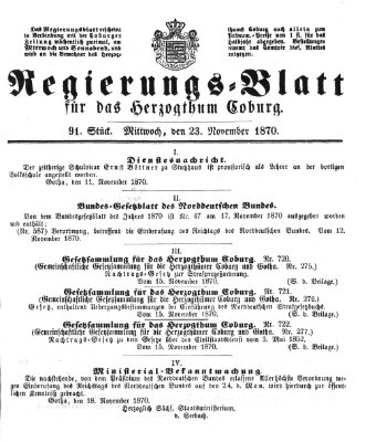 Regierungs-Blatt für das Herzogtum Coburg (Coburger Regierungs-Blatt) Mittwoch 23. November 1870