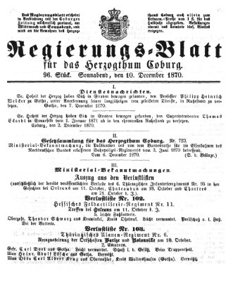 Regierungs-Blatt für das Herzogtum Coburg (Coburger Regierungs-Blatt) Samstag 10. Dezember 1870