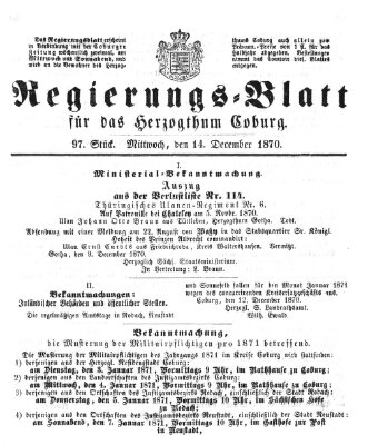 Regierungs-Blatt für das Herzogtum Coburg (Coburger Regierungs-Blatt) Mittwoch 14. Dezember 1870