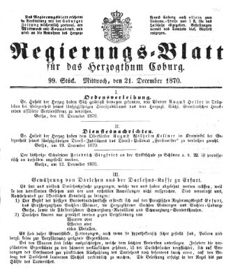 Regierungs-Blatt für das Herzogtum Coburg (Coburger Regierungs-Blatt) Mittwoch 21. Dezember 1870