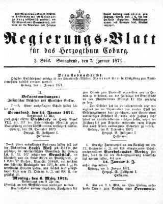 Regierungs-Blatt für das Herzogtum Coburg (Coburger Regierungs-Blatt) Samstag 7. Januar 1871