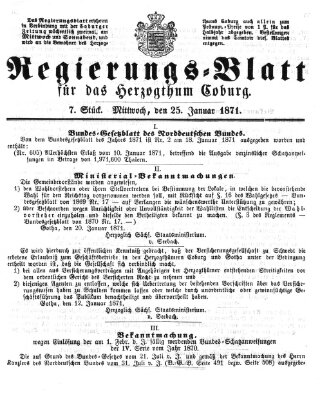 Regierungs-Blatt für das Herzogtum Coburg (Coburger Regierungs-Blatt) Mittwoch 25. Januar 1871