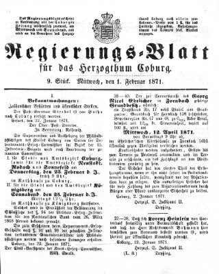 Regierungs-Blatt für das Herzogtum Coburg (Coburger Regierungs-Blatt) Mittwoch 1. Februar 1871