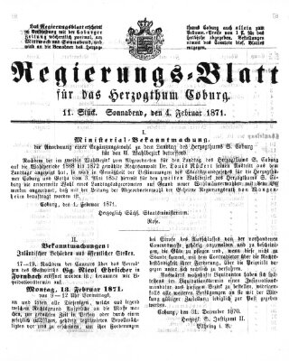 Regierungs-Blatt für das Herzogtum Coburg (Coburger Regierungs-Blatt) Samstag 4. Februar 1871