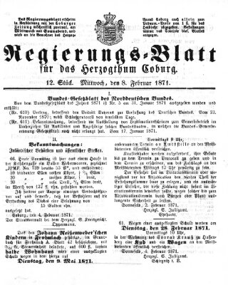 Regierungs-Blatt für das Herzogtum Coburg (Coburger Regierungs-Blatt) Mittwoch 8. Februar 1871