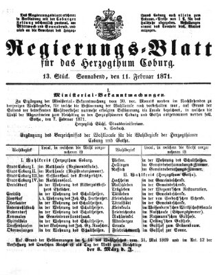 Regierungs-Blatt für das Herzogtum Coburg (Coburger Regierungs-Blatt) Samstag 11. Februar 1871