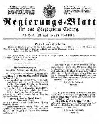 Regierungs-Blatt für das Herzogtum Coburg (Coburger Regierungs-Blatt) Mittwoch 19. April 1871