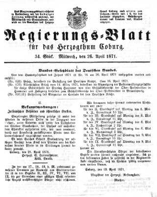 Regierungs-Blatt für das Herzogtum Coburg (Coburger Regierungs-Blatt) Mittwoch 26. April 1871