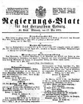 Regierungs-Blatt für das Herzogtum Coburg (Coburger Regierungs-Blatt) Mittwoch 17. Mai 1871