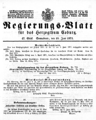 Regierungs-Blatt für das Herzogtum Coburg (Coburger Regierungs-Blatt) Samstag 10. Juni 1871